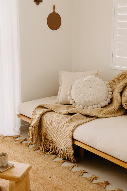 Almohadón Clásico Pom Pom Grande | Natural